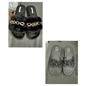2 slip ons, sandals and slippers both black